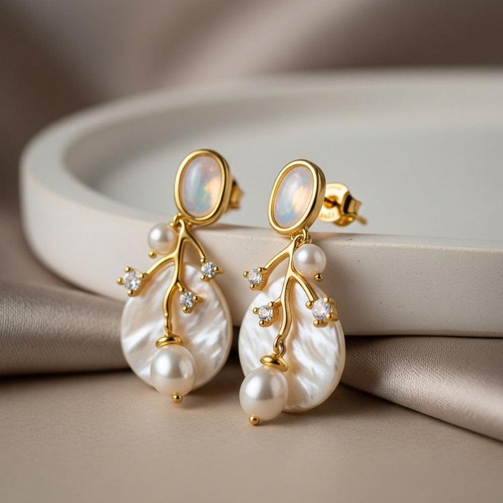 pearl leave earrings